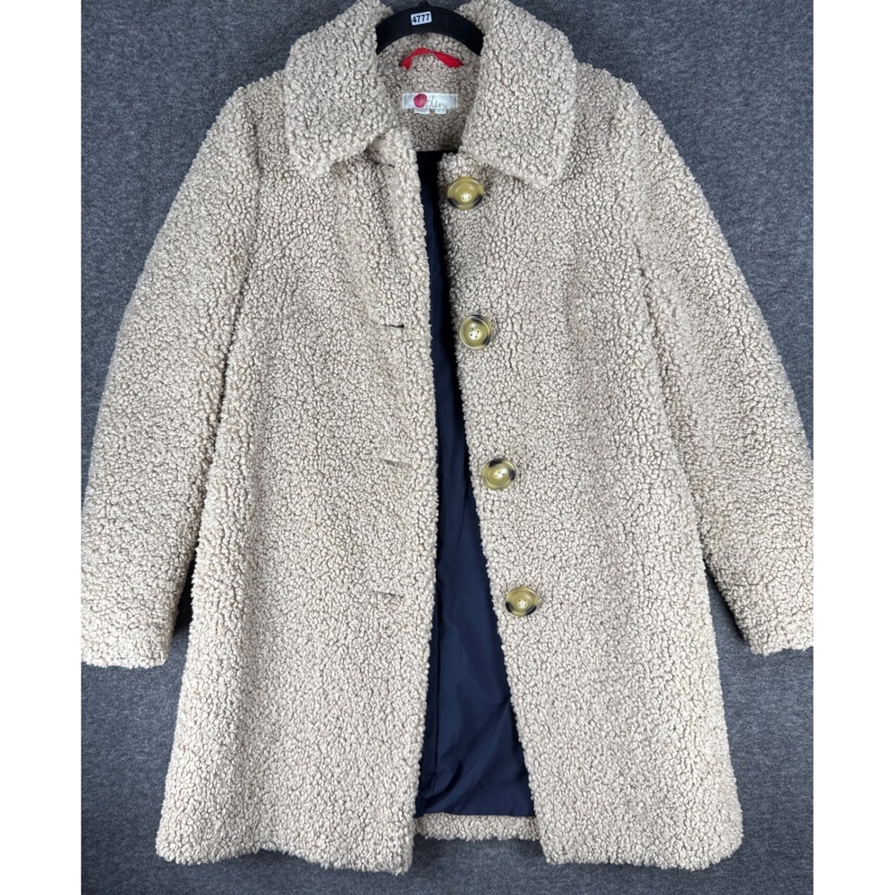 Boden Winter Teddy Coat Size 2 Beige Pockets Retro Faux Shearling Button Front - Picture 2 of 15